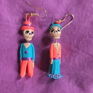 Handmade Day of the Dead / Día De Los Muertos 2" Drop Wire Earrings From México